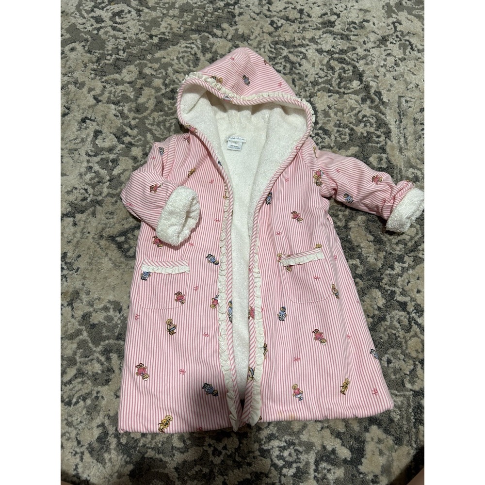 Ralph Lauren Pink Bear Baby Bathrobe w/ Terry Lining Size 9 Months (missing tie)